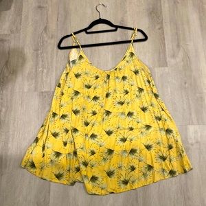 Yellow dress with black leaf print L